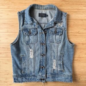 Distressed Raw Hem Blue Jean Vest - Ci Sono - Size S